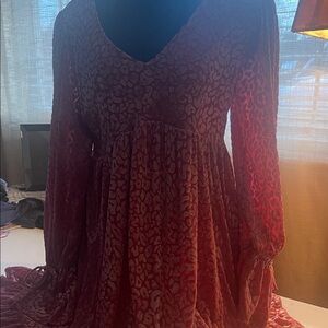 Chic Long Sleeve Red Patterned Dress